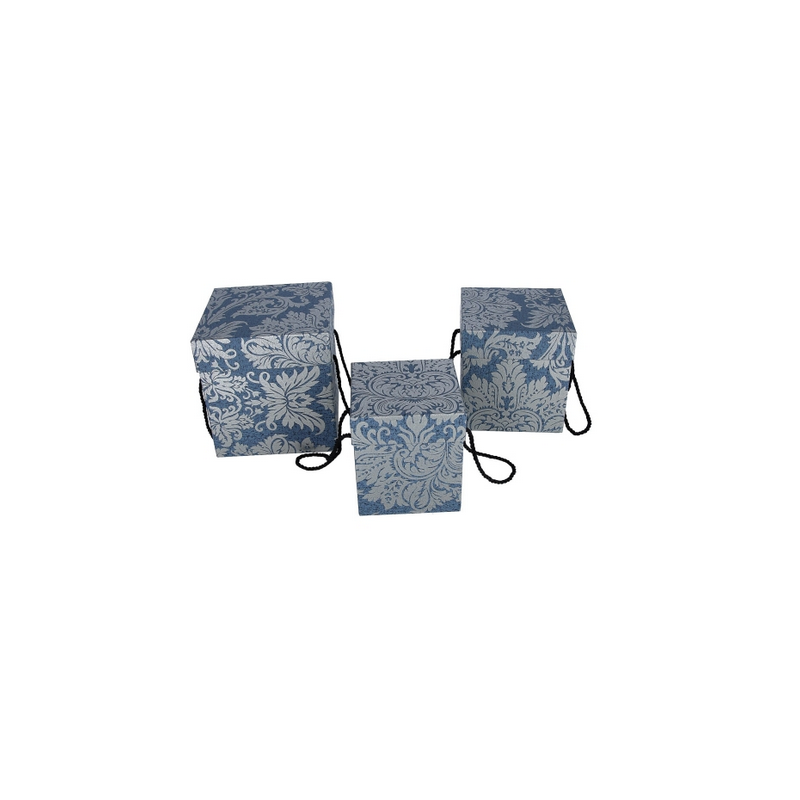 Flowerbox kwadratowy niebiesko srebrny "secesja"16,5x16,5x17,5cm - 1