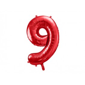 Duży Balon foliowy 86cm czerwona cyfra 9 dziewięć na hel powietrze - 2