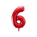 Duży Balon foliowy 86cm czerwona cyfra 6 sześć na hel powietrze - 1