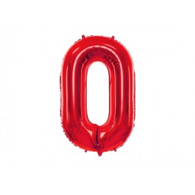 Duży Balon foliowy 86cm czerwona cyfra 0 zero na hel powietrze - 1