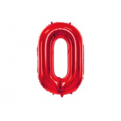 Duży Balon foliowy 86cm czerwona cyfra 0 zero na hel powietrze - 1