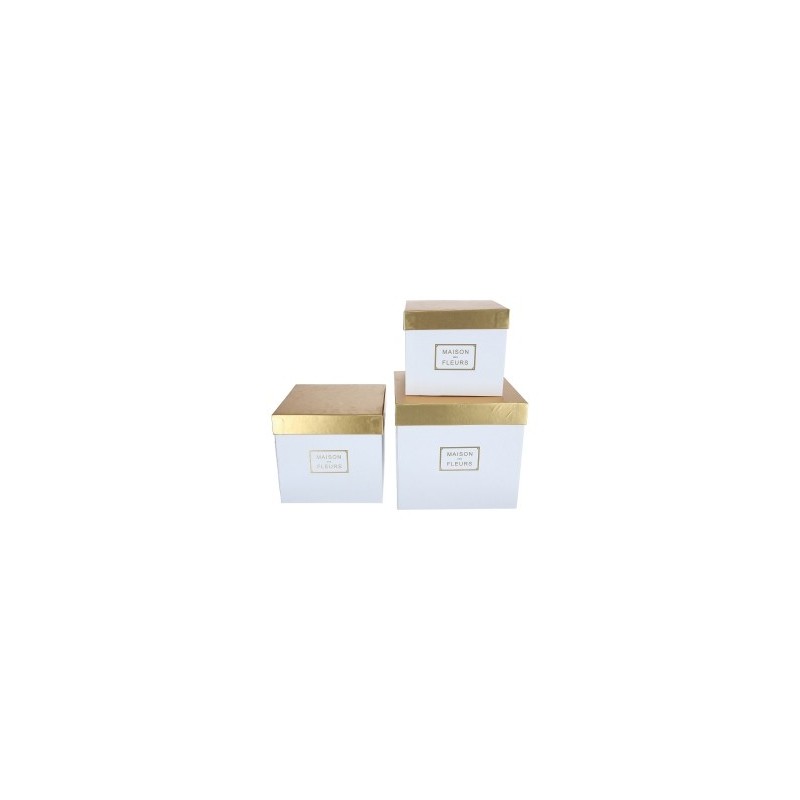 Flowerbox kwadratowy biały ze złotą pokrywką 22,5x22,5x18,5cm - 1
