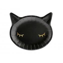 Jednorazowe talerze papierowe czarny kotek ozdoba