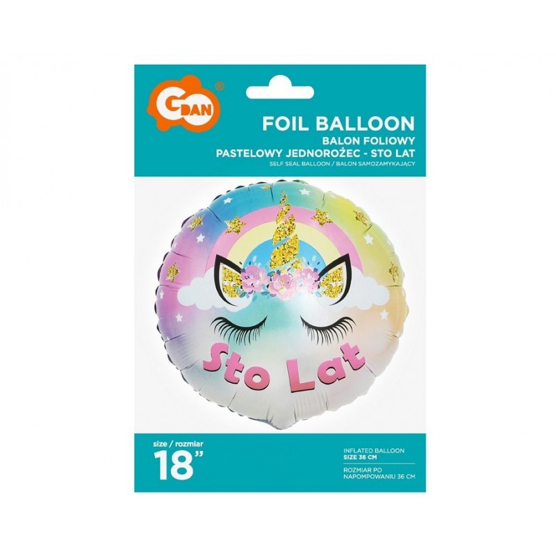 Balon foliowy pastelowy Jednorożec urodzinowy hel - 2