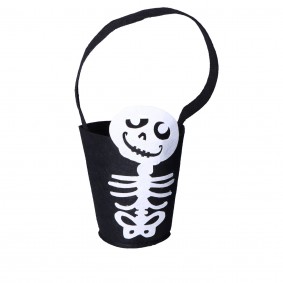 Koszyk filcowy czarny ze szkieletem pojemnik na słodycze na halloween 14x18cm - 1