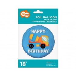 Balon foliowy okrągły urodzinowy betoniarka 18'' - 2