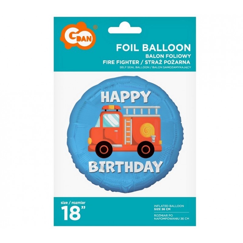 Balon foliowy niebieski urodzinowy wóz strażacki - 2