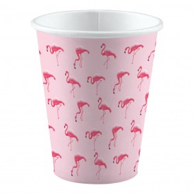 Kubki papierowe jednorazowe różowe we flamingi - 1