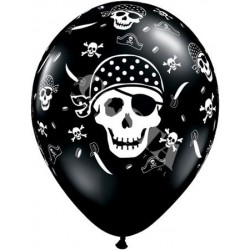 Balony lateksowe czarne z nadrukiem czaszki pirat