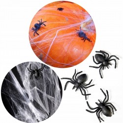 Sztuczne pająki czarne na pajęczynie na Halloween