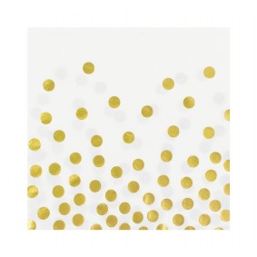 Serwetki papierowe białe w złote kropki groszki - 1