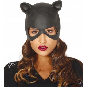 Maska kobieta kot czarna winylowa ozdobna na twarz - 1