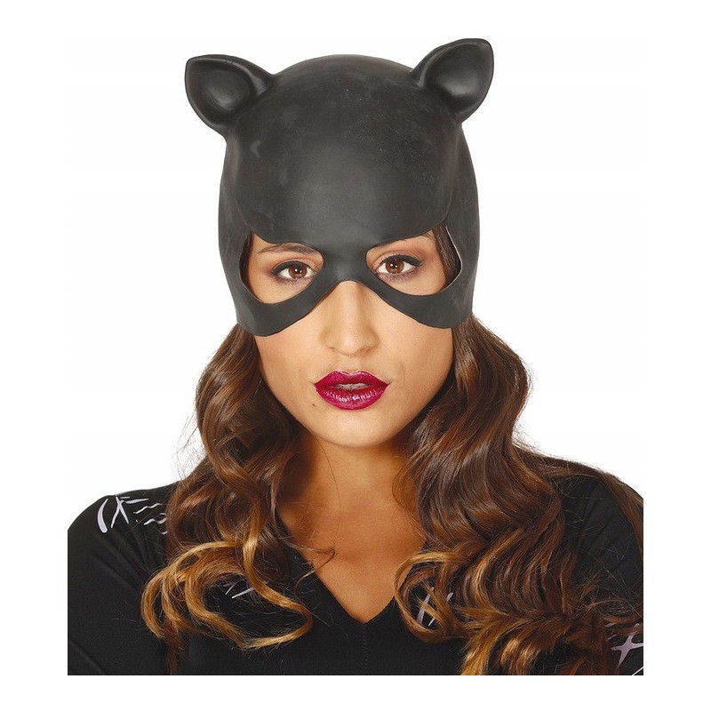 Maska kobieta kot czarna winylowa ozdobna na twarz - 1