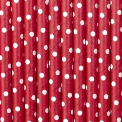 Rurki papierowe jednorazowe czerwone w kropki x10