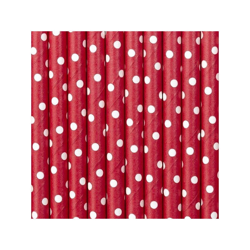 Rurki papierowe jednorazowe czerwone w kropki x10 - 1