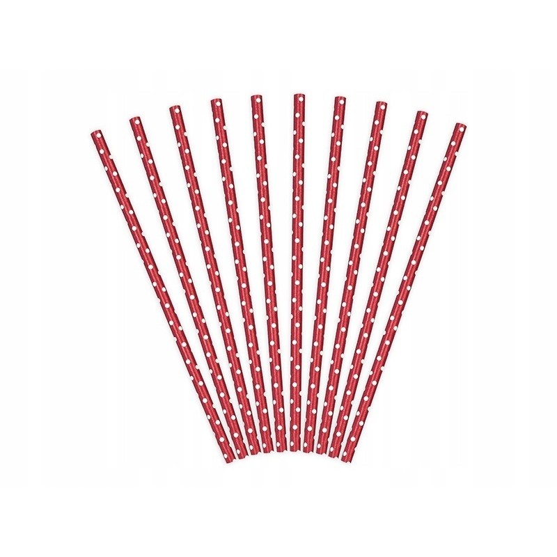 Rurki papierowe jednorazowe czerwone w kropki x10 - 2