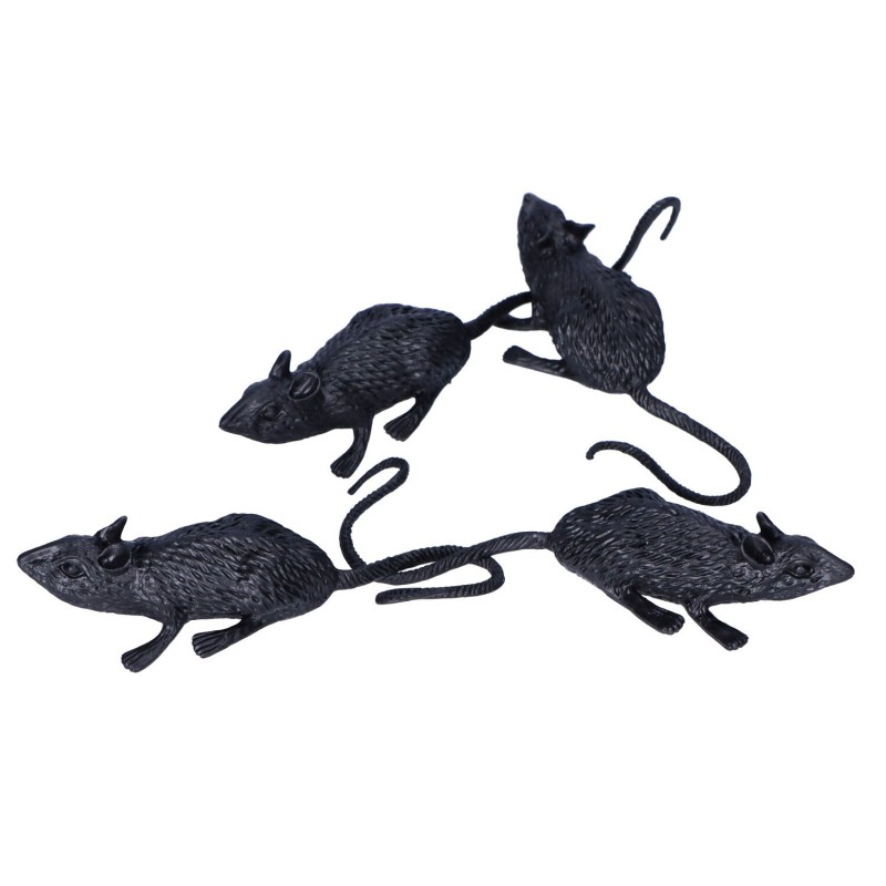Szczury plastikowe zestaw sztucznych gryzoni na Halloween 6cm 4 sztuki - 3