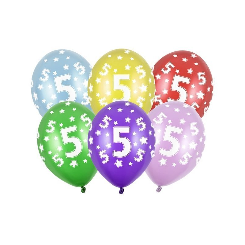 Balony lateksowe cyfra 5 urodziny kolorowe na hel - 1