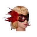 Maska karnawałowa czerwona w kratkę z piórami - 4