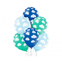 Balony lateksowe chmurki niebieskie zielone 6szt
