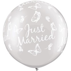 Balony lateksowe okrągłe srebrne Just Married duże ślub wesele 100cm 2szt