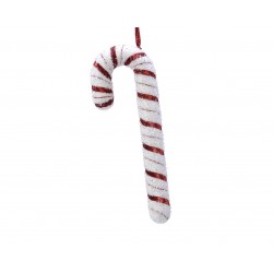 Zawieszka laska cukrowa świąteczna z brokatem biała czerwona 34cm - 2
