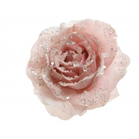 Róża różowa z brokatem na klipsie 14x8,5cm - 1