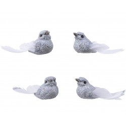 Ptaszki dekoracyjne na klipsie srebrne 2.5cm