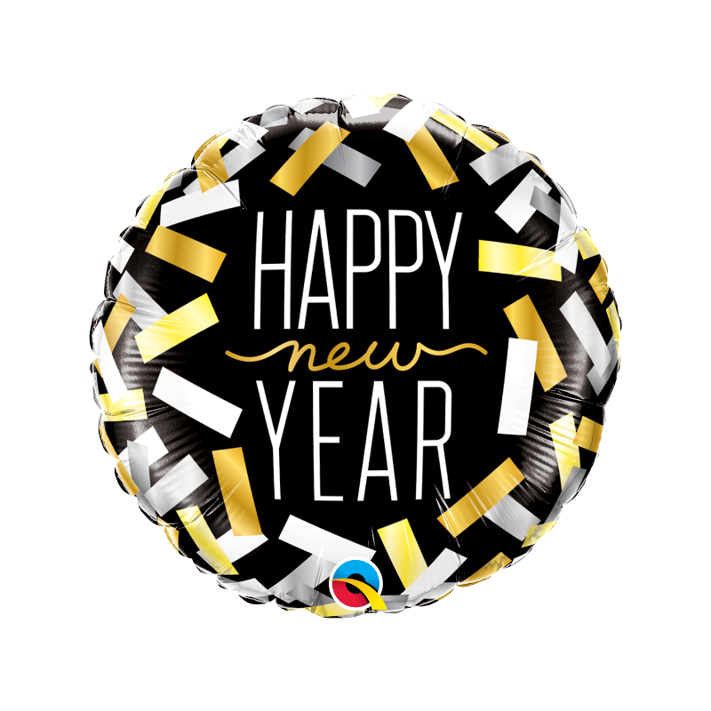 Balon foliowy 18 Happy New Year konfetti złoto-srebrne - 1