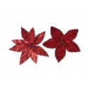 Sztuczny kwiat gwiazda betlejemska na piku czerwona aksamitna z brokatem - 1