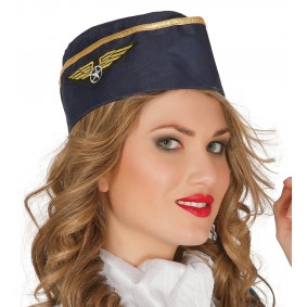 Czapka stewardessy damska niebiesko-złota samolot - 1
