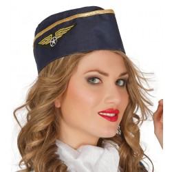Czapka stewardessy damska niebiesko-złota samolot - 1