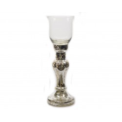 Świecznik szklany na stopce srebrny 10x29cm - 2