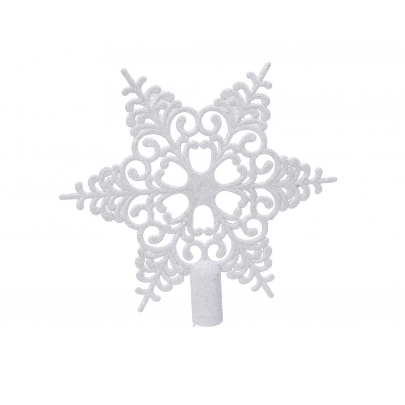 Czubek Gwiazda śnieżynka na choinkę biała z brokatem - 1