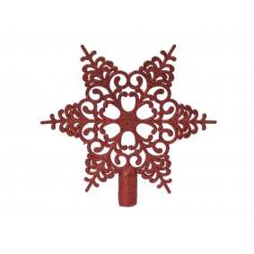 Czubek Gwiazda śnieżynka na choinkę czerwona z brokatem - 1