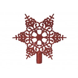 Czubek Gwiazda śnieżynka na choinkę czerwona z brokatem - 1