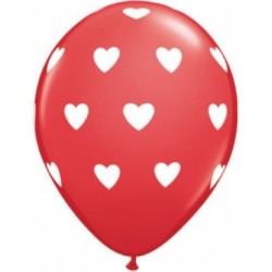Balon lateks 30 cm czerwony w białe serca 6 sztuk
