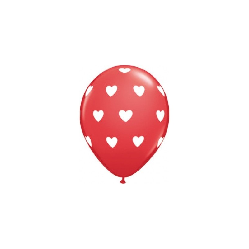 Balon 30 cm czerwony w białe serca 6szt. - 1