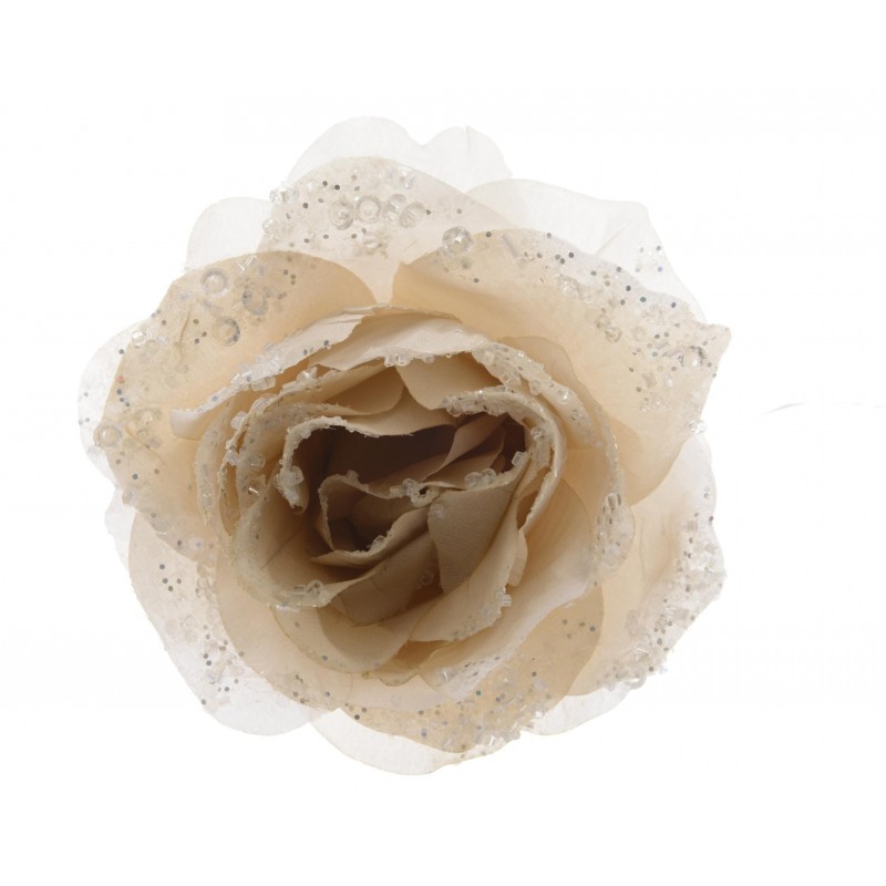 Róża kremowa z brokatem na klipsie 14x8,5cm - 2