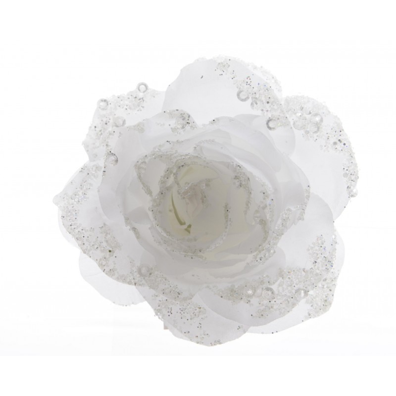 Róża biała z brokatem na klipsie 14x8,5cm - 2
