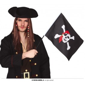 Flaga piracka mała czarna z białą czaszką pirat - 1