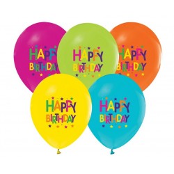Balony lateksowe z nadrukiem Happy Birthday 12" w gwiazdki 5szt