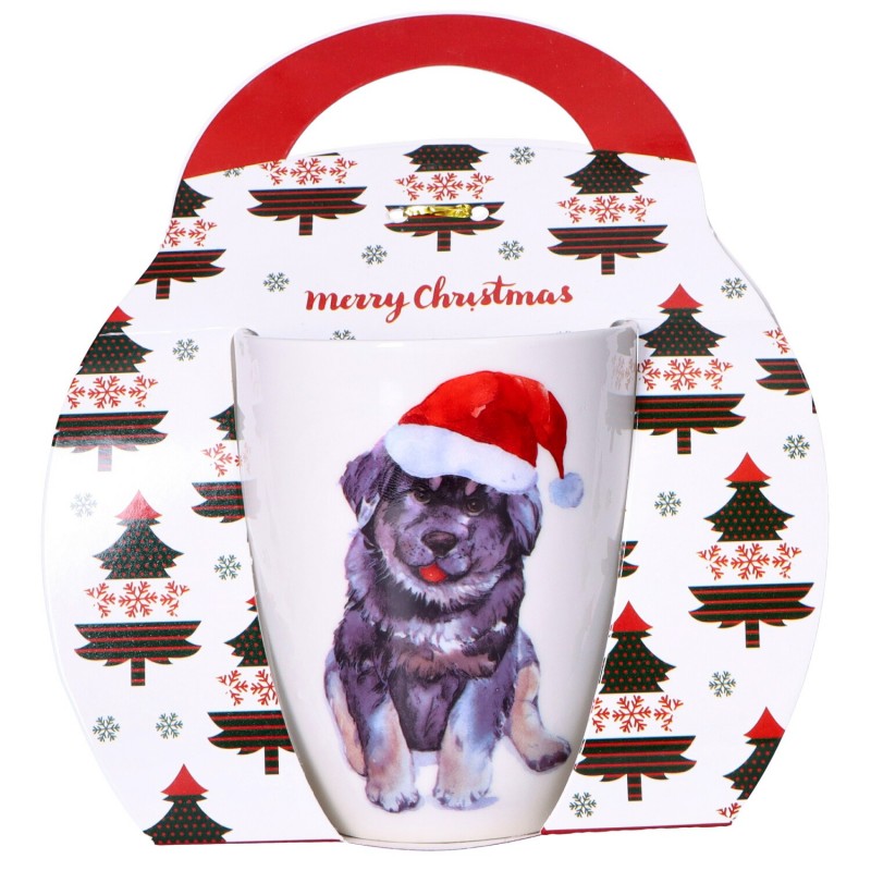 Kubek ceramiczny świąteczny z pieskiem w czapce Mikołaja - 5