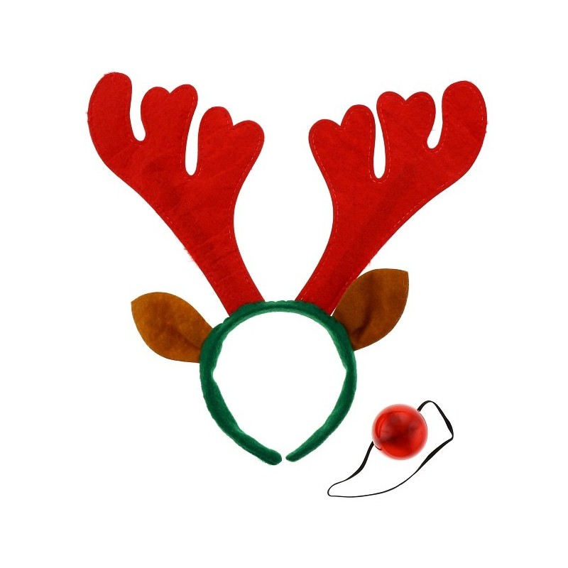 Opaska świąteczna rogi RENIFERa + świecący czerwony nos - 3