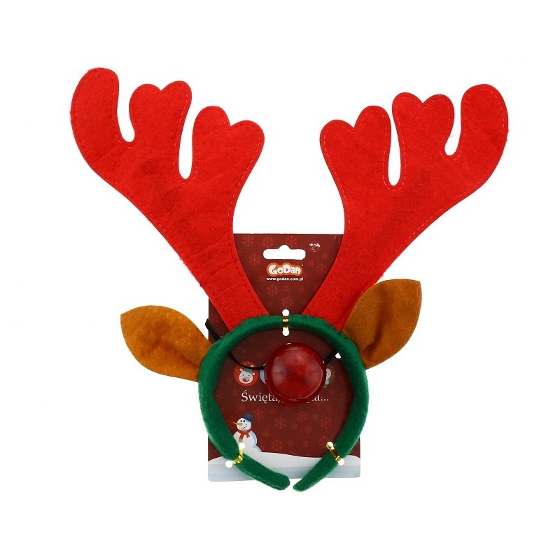 Opaska świąteczna rogi RENIFERa + świecący czerwony nos - 2