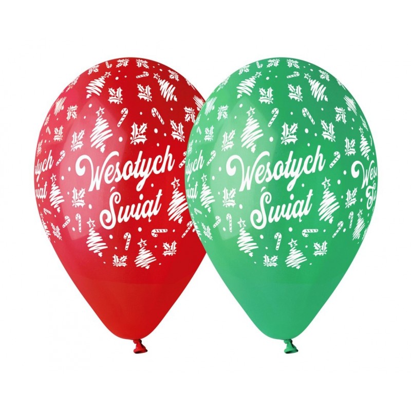 Balon 13' premium "Wesołych Świąt' czerwone i zielone 5szt - 1