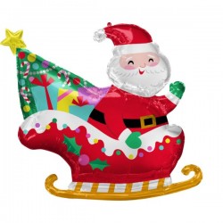 Balon foliowy świąteczny Mikołaj w swoich saniach