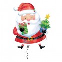 Balon foliowy świąteczny Mikołaj z prezentem i choinką - 1