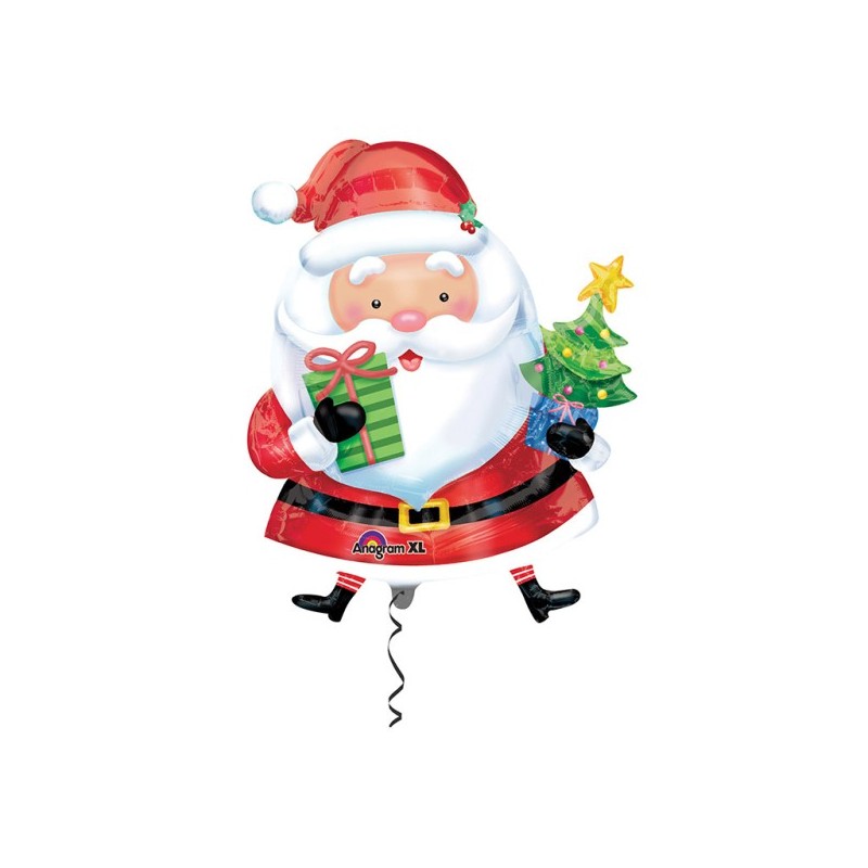 Balon foliowy świąteczny Mikołaj z prezentem i choinką - 1