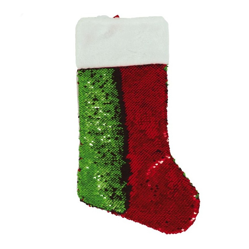 Skarpeta świąteczna na prezenty słodycze z cekinami zielono czerwonymi - 1